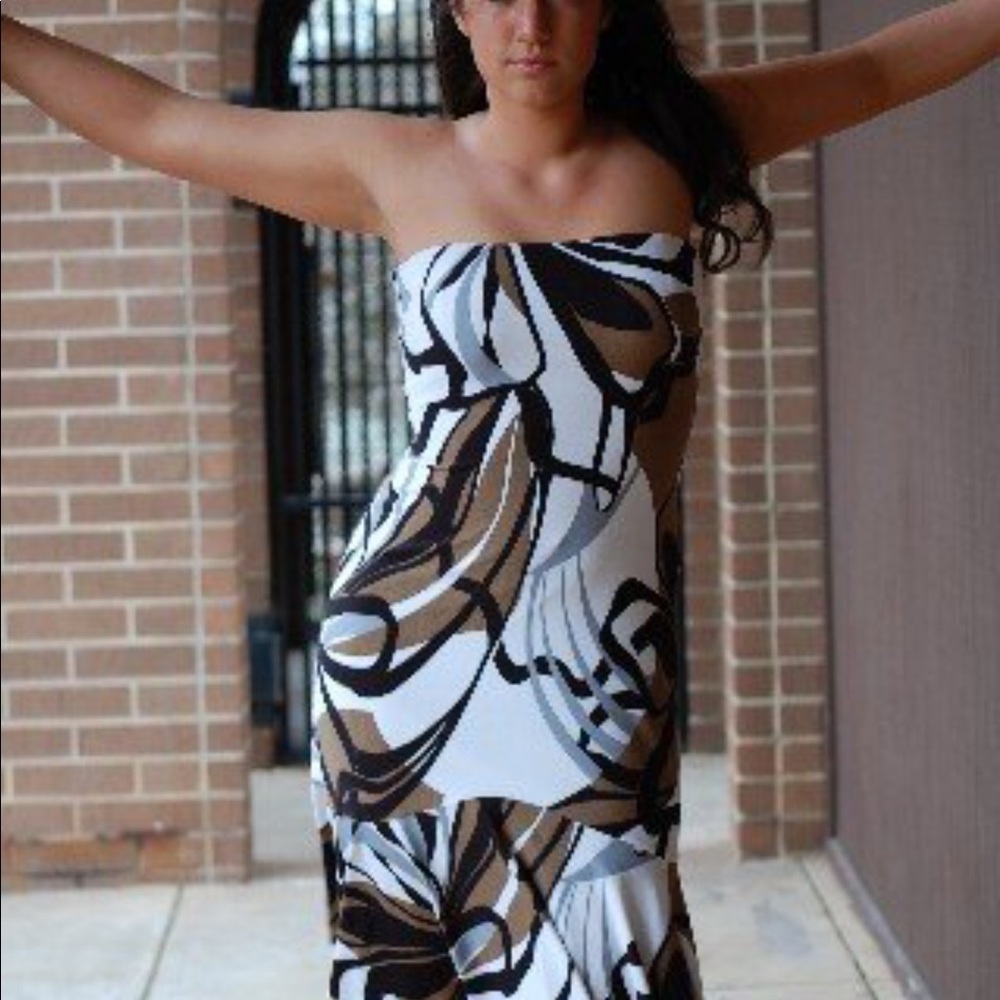 Cache strapless fitted cocktail dress